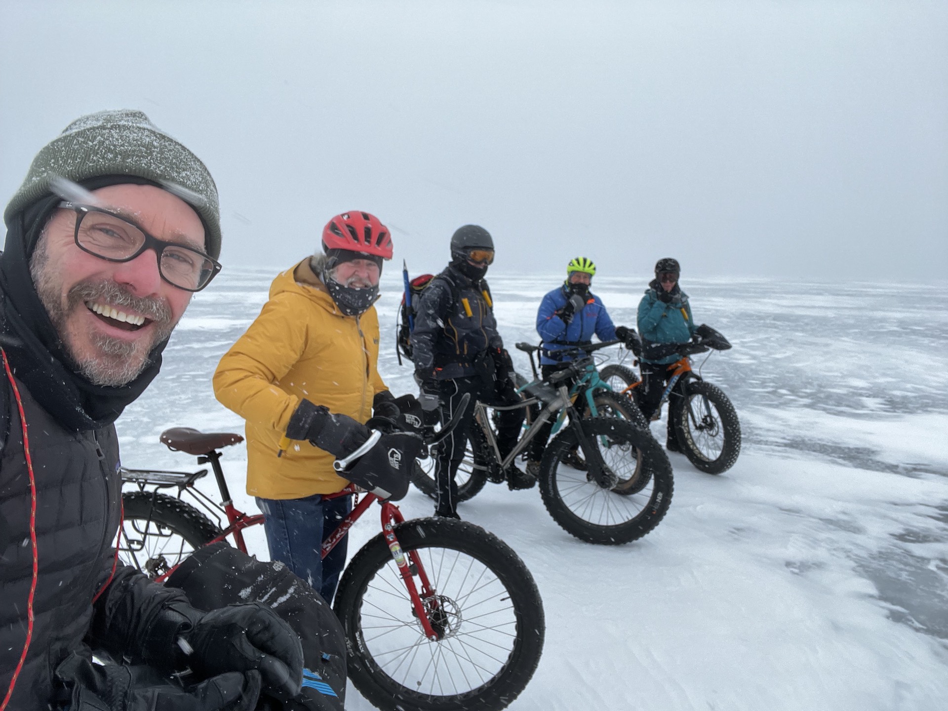 four fat bikers on the ice road